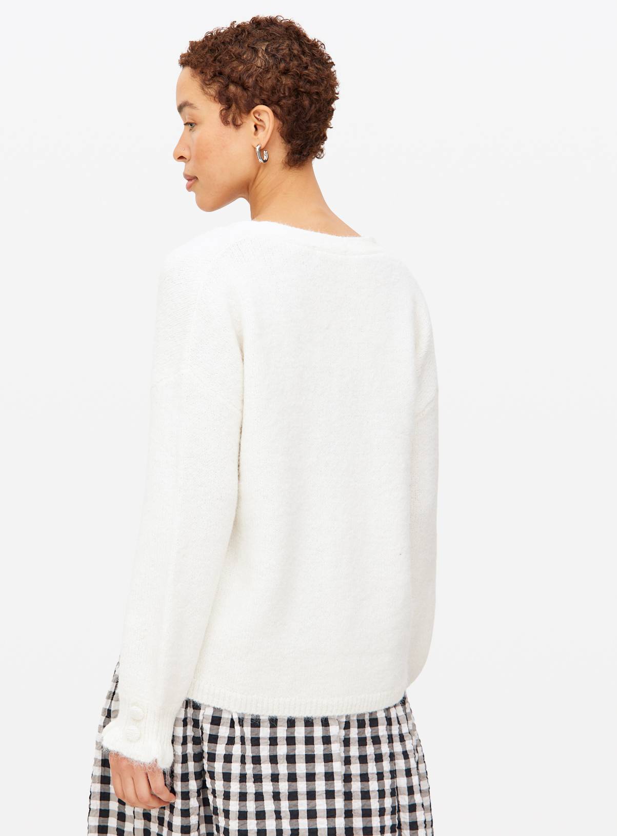 Cream V Neck Frill Detail Cardigan  24 - Image 4