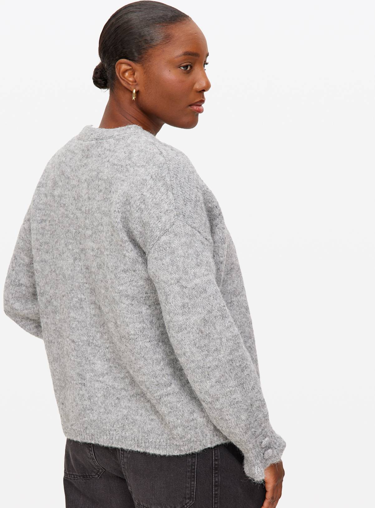 Grey V Neck Frill Detail Cardigan 16 - Image 4