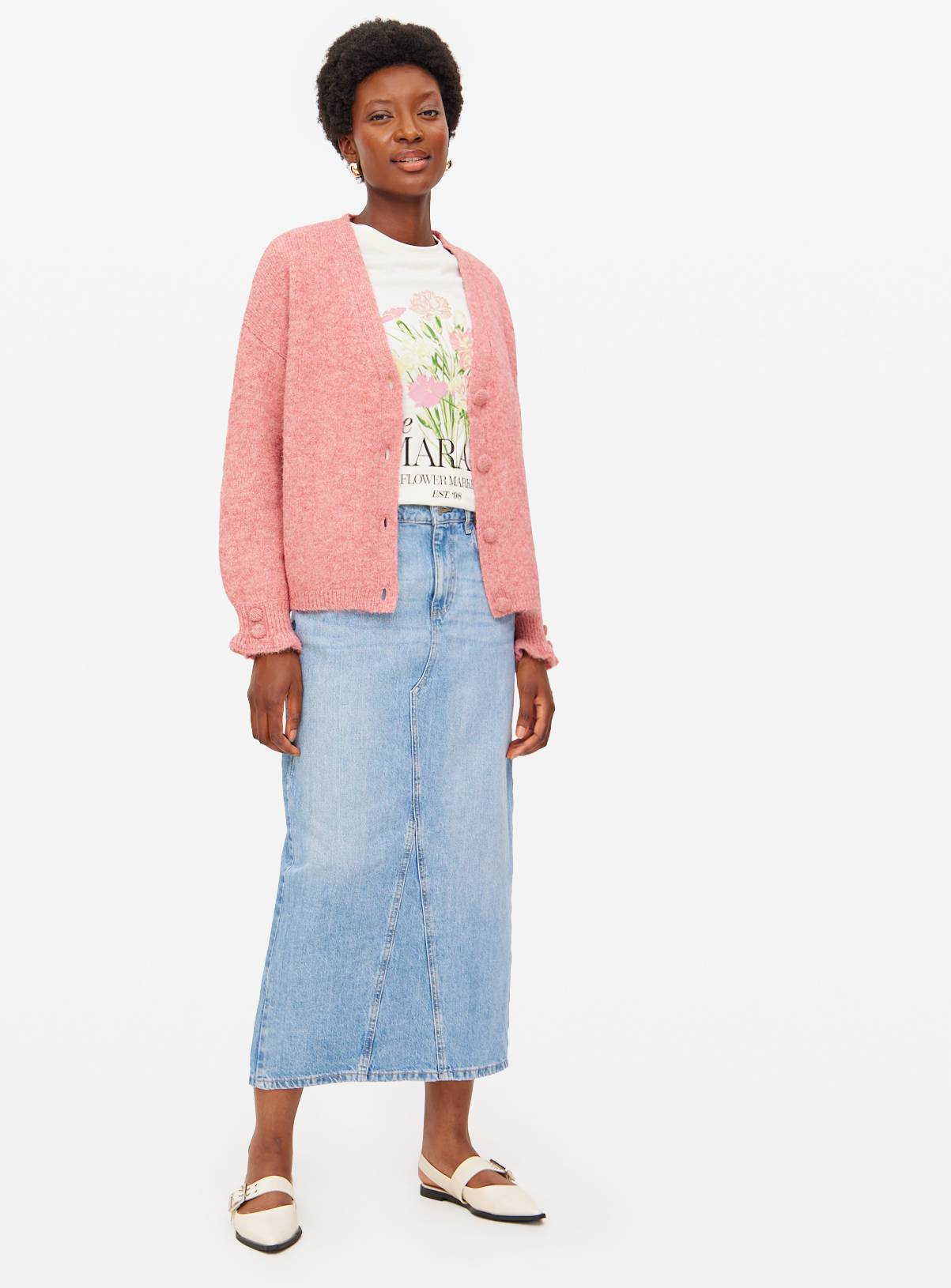 Pink V Neck Frill Detail Cardigan  16 - Image 2