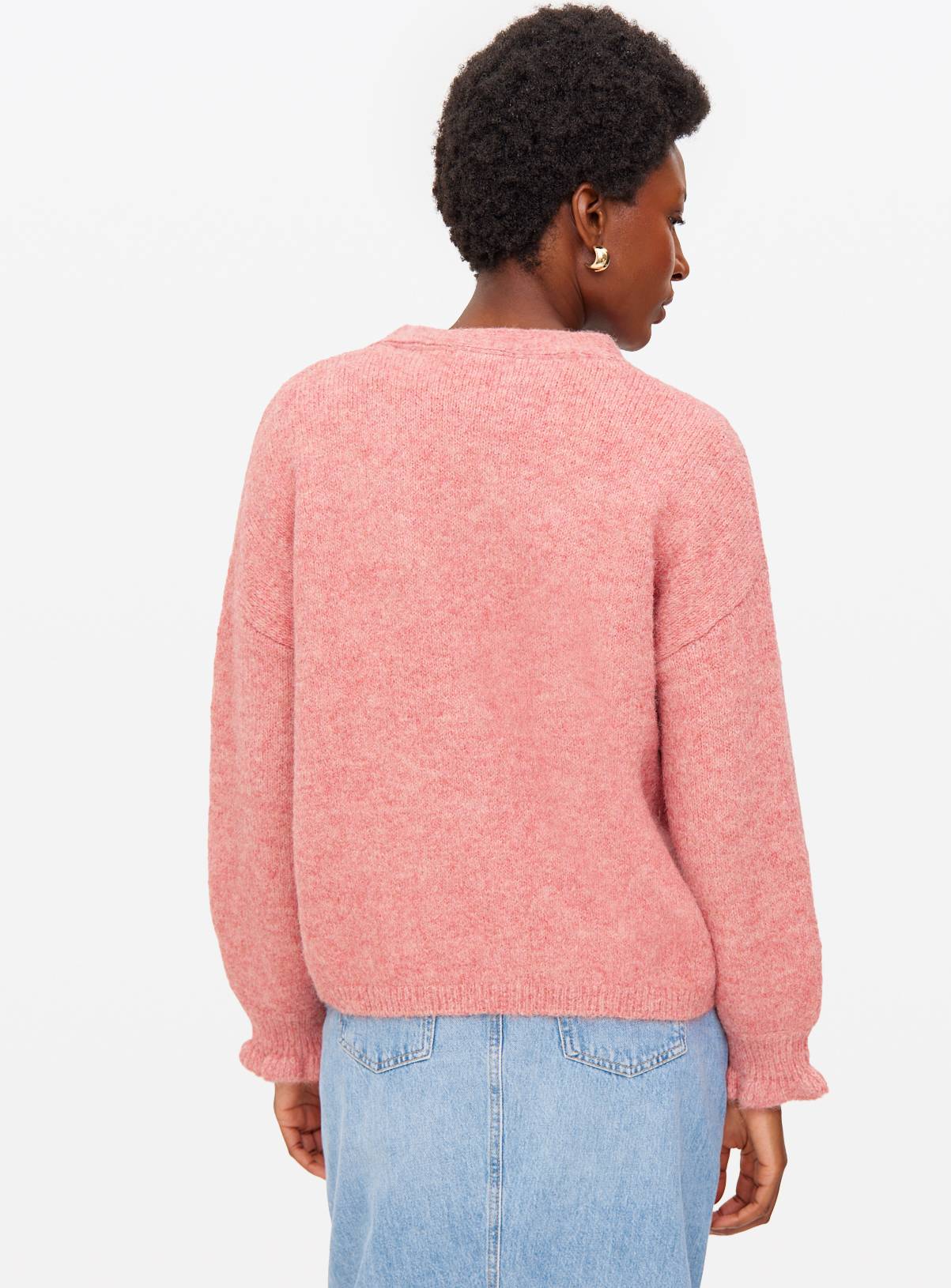 Pink V Neck Frill Detail Cardigan  16 - Image 4