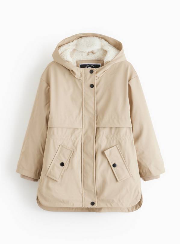 Cream Fleece Lined Hooded Mac Coat 3-4 years