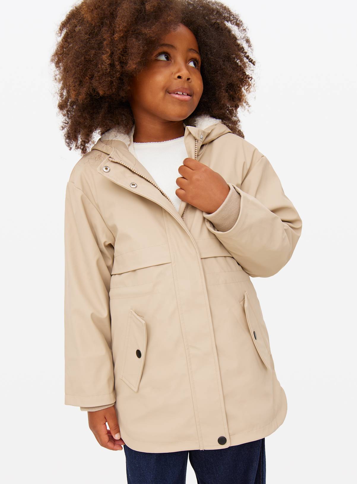 Cream Fleece Lined Hooded Mac Coat 3-4 years - Image 1