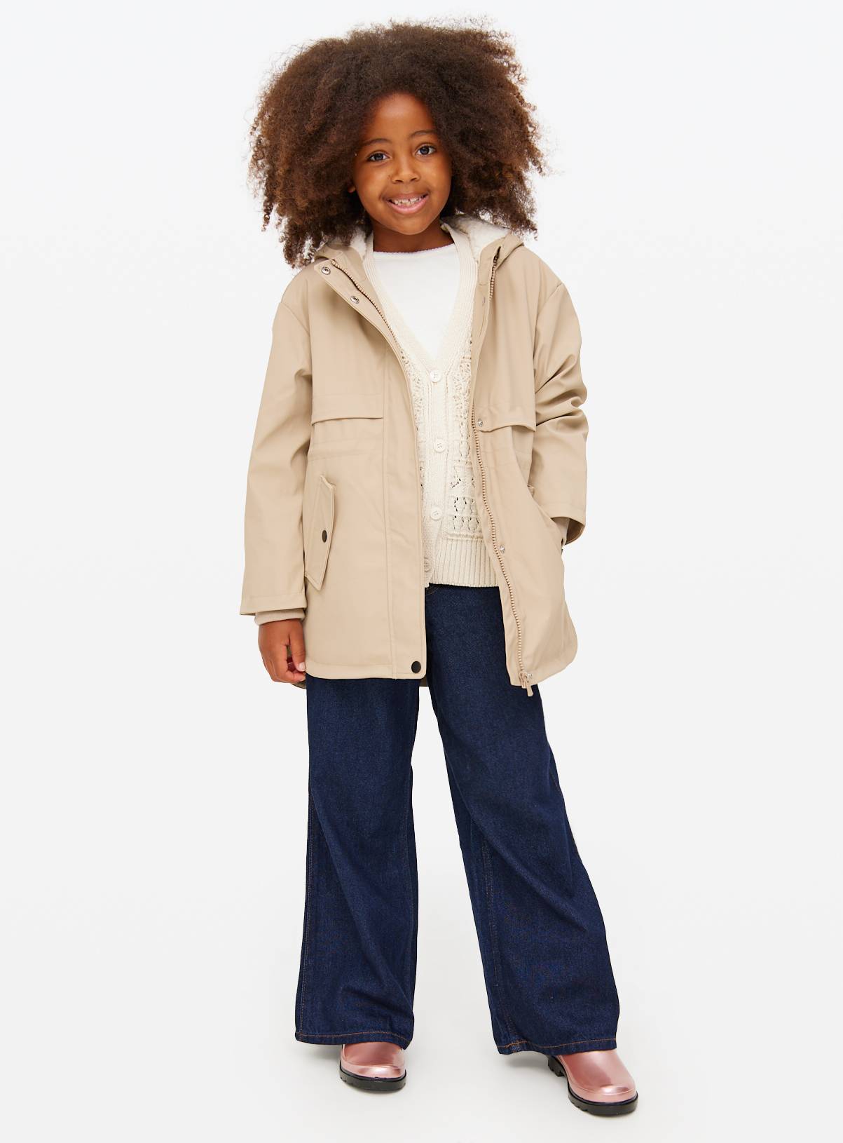 Cream Fleece Lined Hooded Mac Coat 3-4 years - Image 2