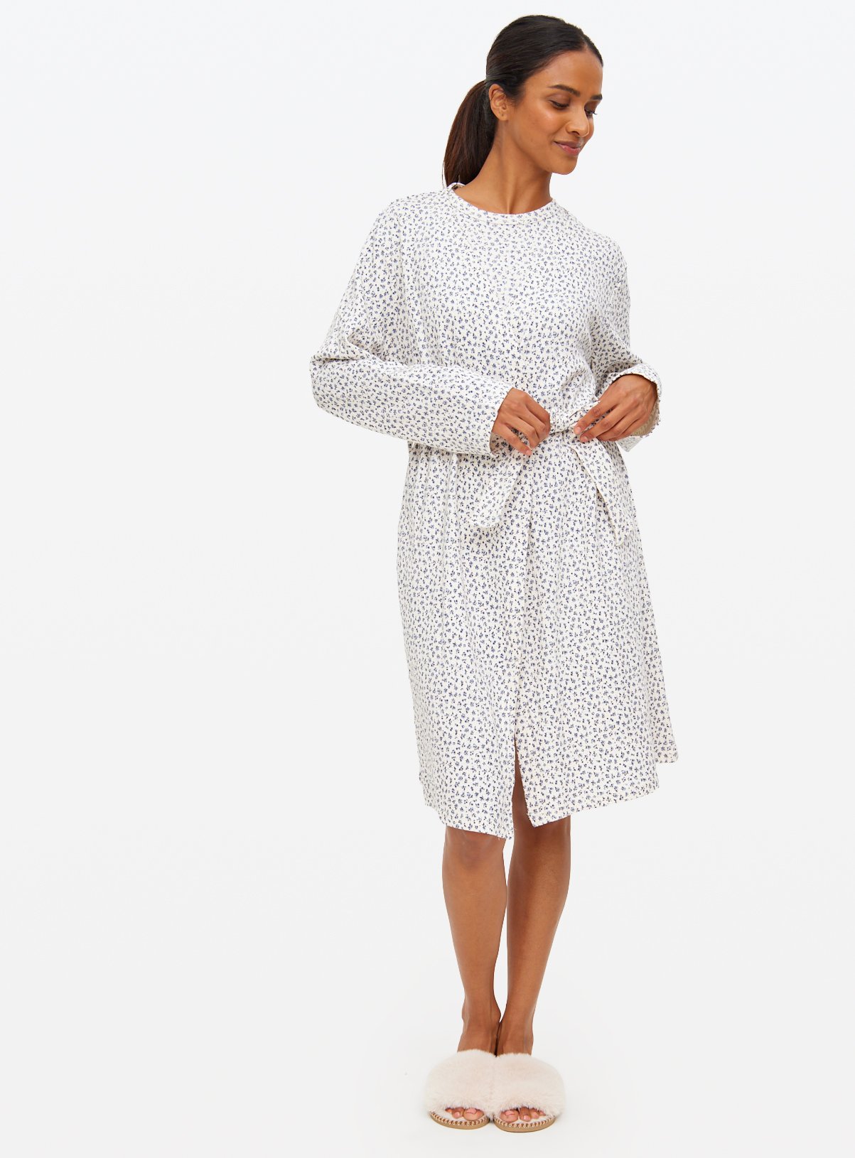 Blue Floral Printed Waffle Co-ord Dressing Gown