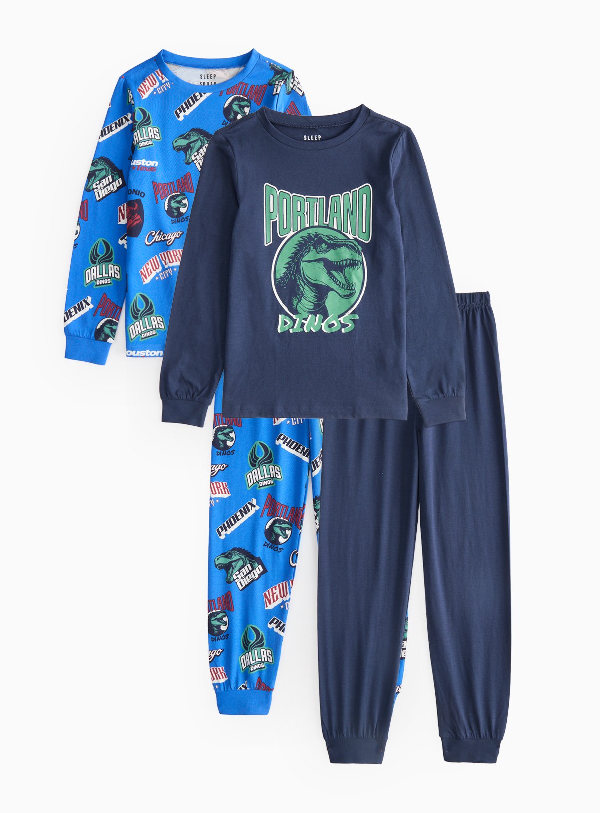 Blue Blue Dino Printed Pyjama Set 2 Pack - Tu by Sainsbury's