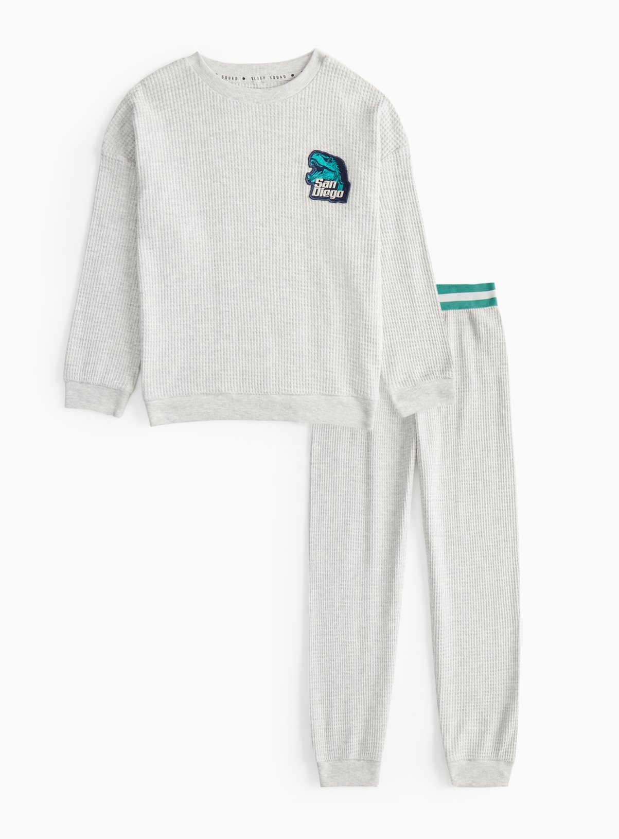 Grey Grey Waffle Dino Printed Pyjama Set (10-11 Years) - Tu by Sainsbury's