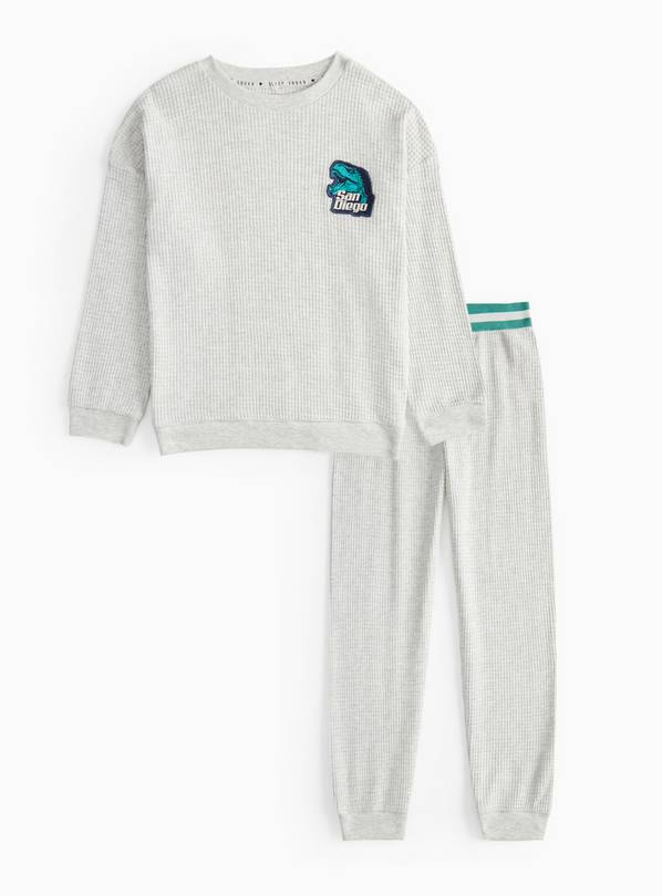 Grey Waffle Dino Printed Pyjama Set 9-10 years