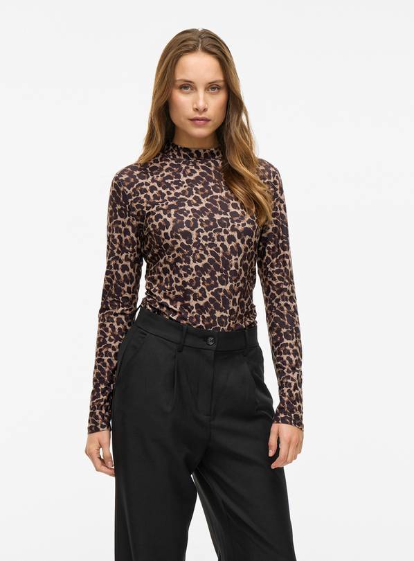 VILA Leopard Print Long Sleeved High Neck Top XS/UK8