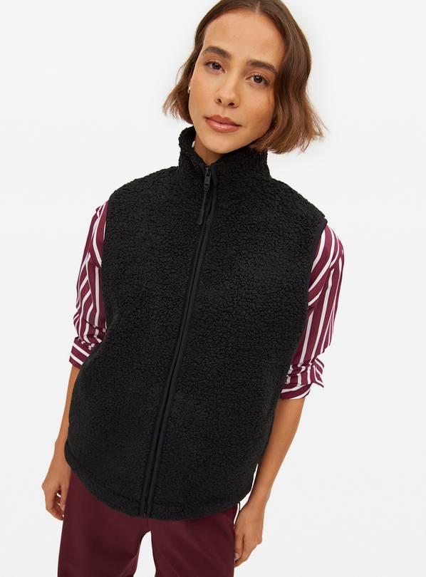 Black Zip Through Borg Fleece Gilet XL