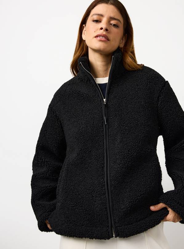 Black Zip Through Borg Fleece L