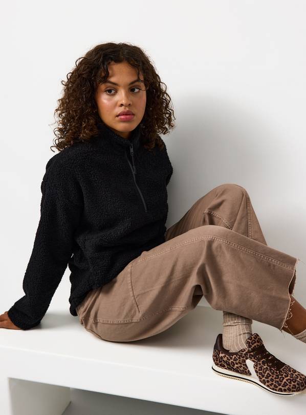 Black Quarter Zip Borg Fleece Jumper L