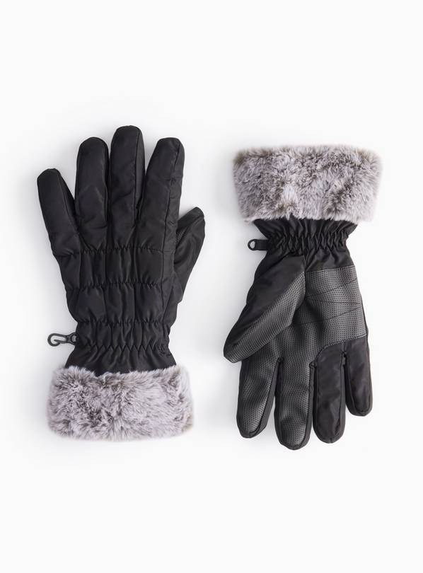 Black Faux Fur Cuff Snow Gloves  One Size