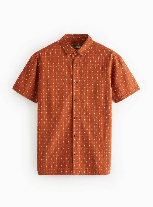 Brown Cross Hatch Textured Short Sleeve Shirt XXXXL