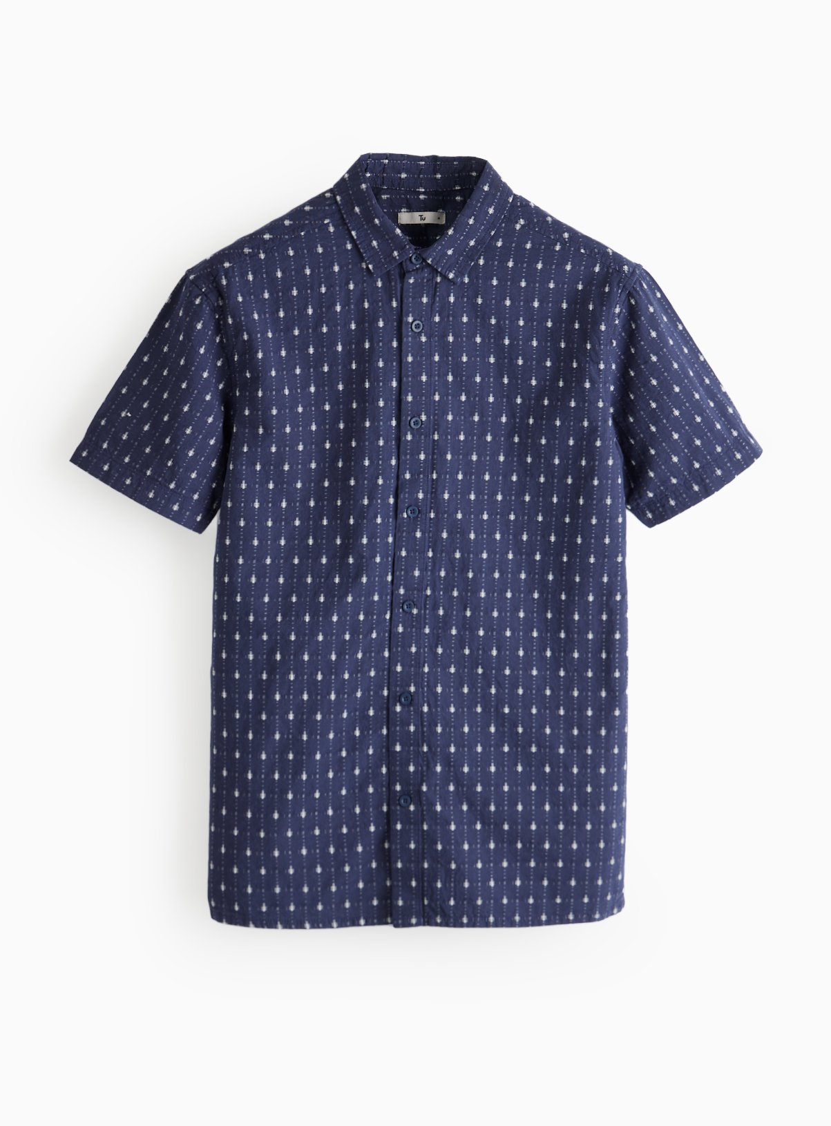 Navy Cross Hatch Textured Short Sleeve Shirt S