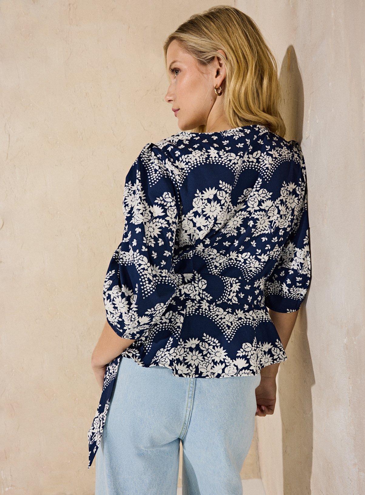 EVERBELLE Navy Printed Wrap Front Blouse 14 - Image 4 thumbnail