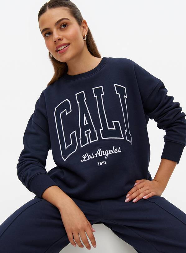 Navy Cali Slogan Oversized Sweatshirt M