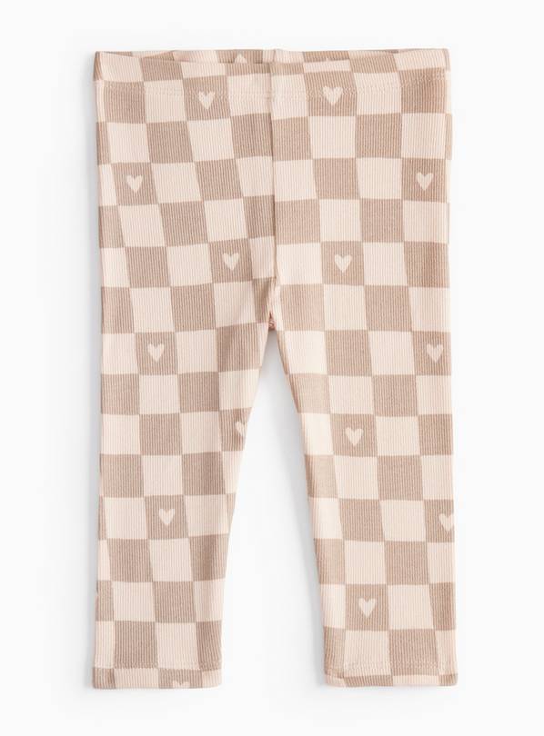 Beige Chequered Heart Print Leggings 18-24 months