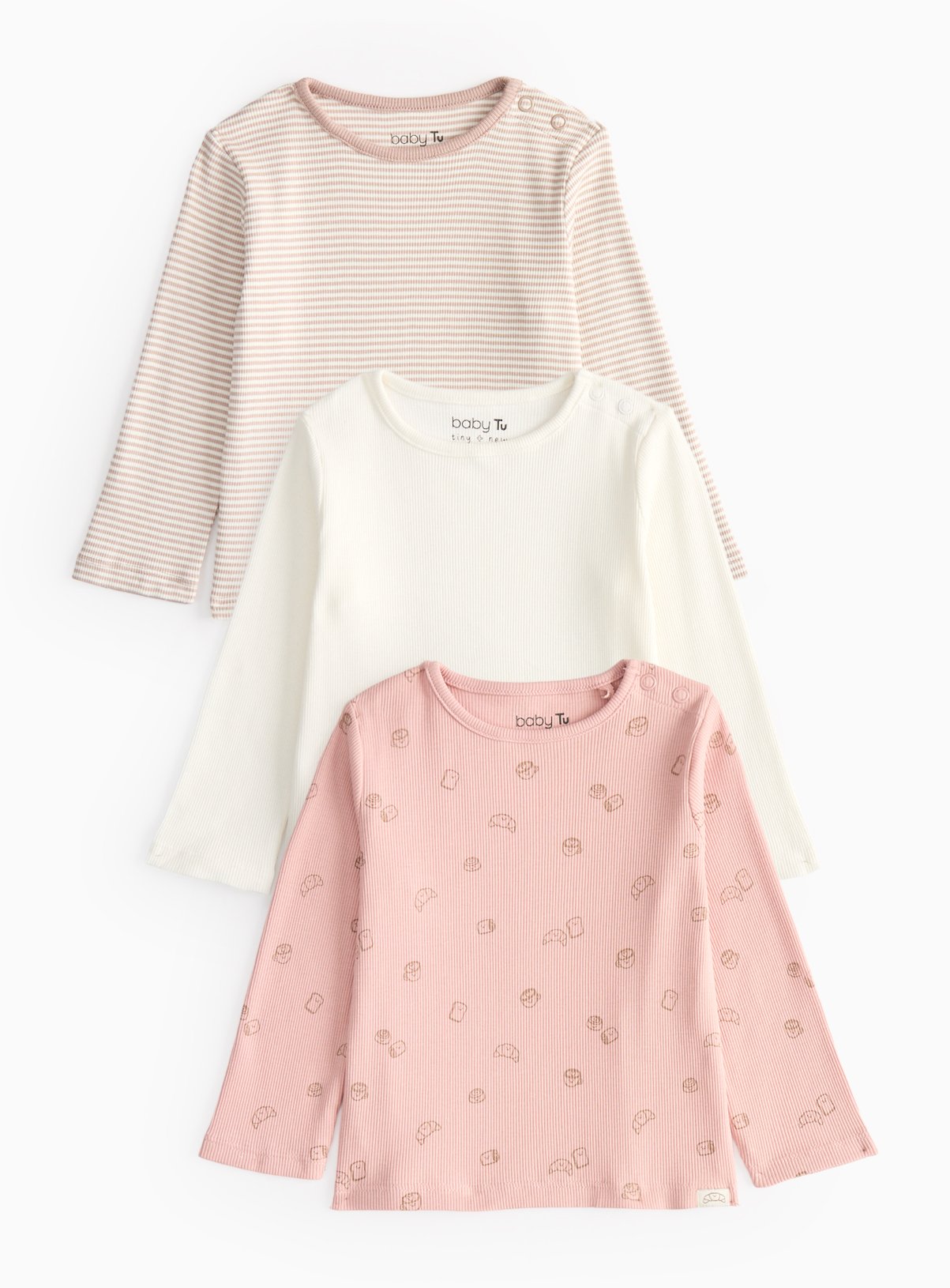 Baby Chino Print Long Sleeve Tops 3 Pack (12-18 Months) - Tu by Sainsbury's