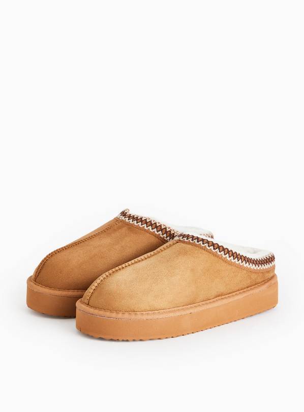 Tan Stitch Detail Platform Slippers S