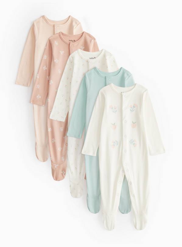 Floral Printed Sleepsuit 5 Pack Newborn