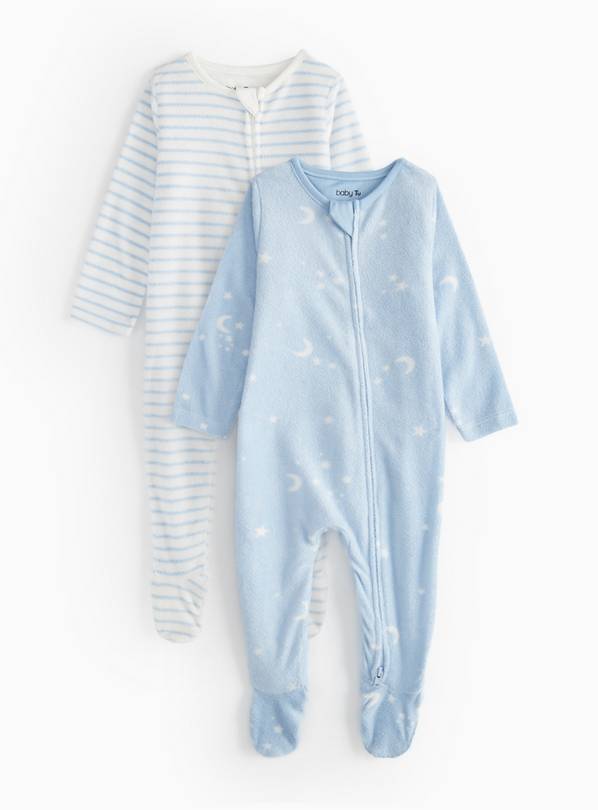 Moon & Stars Micro Fleece Sleepsuits 2 Pack 12-18 months