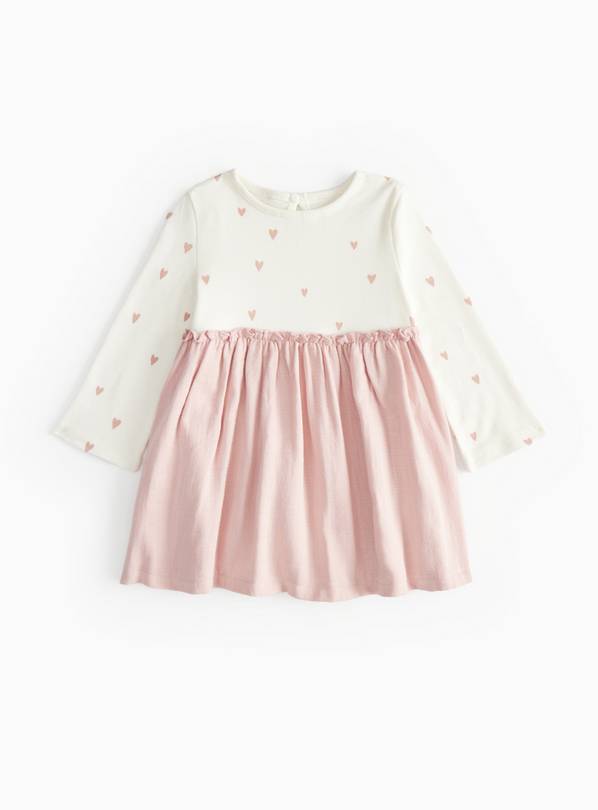 Pink Heart Print Combined Dress 6-9 months