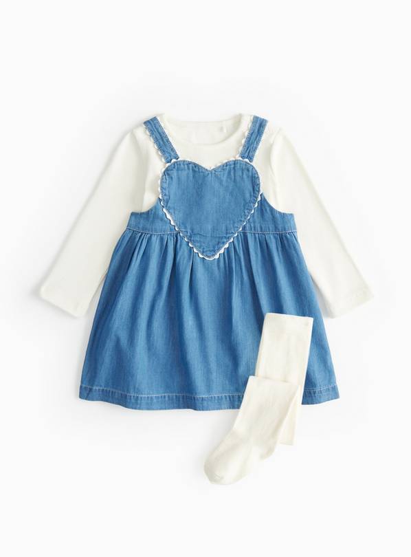 Denim Heart Pinny Dress Set 9-12 months