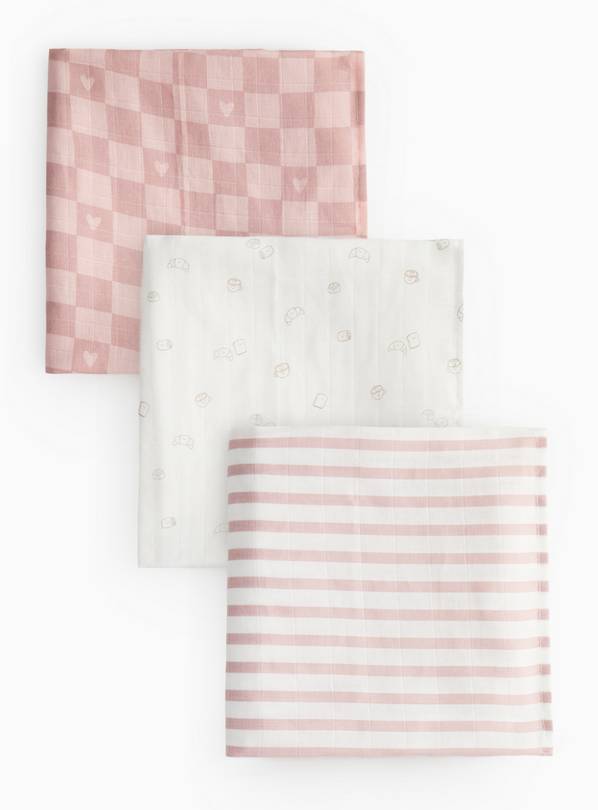 Printed Muslin Cloths 3 Pack One Size