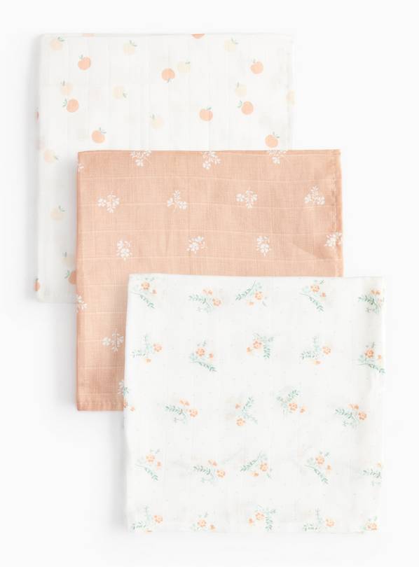 Apricot & Floral Printed Muslin Cloths 3 Pack One Size