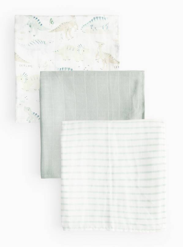 Jurassic Printed Muslin Cloths 3 Pack One Size