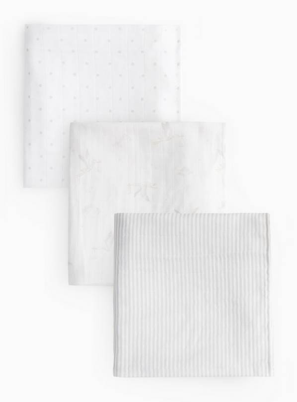 Printed Muslin Cloths 3 Pack One Size