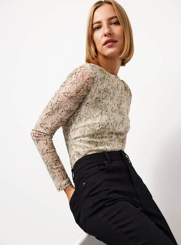 Neutral Snake Printed Mesh Draped Top 24