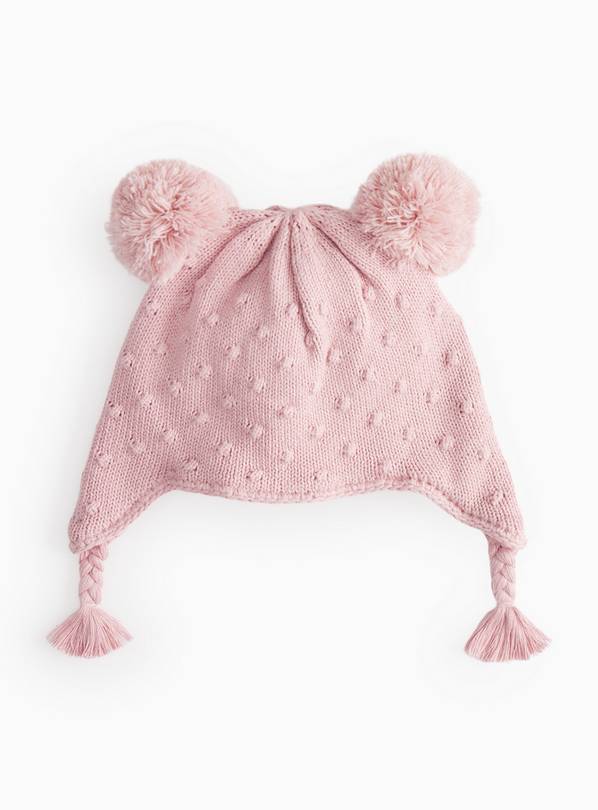 Pink Knitted Pom Pom Trapper Hat 3-6 months