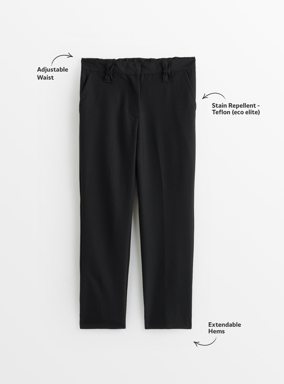2 Pack Black Slim Trousers with Reinforced Knees & Extendable Hem 11 years - Image 2 thumbnail