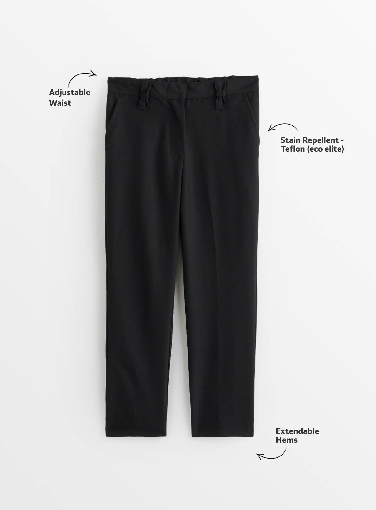 2 Pack Black Slim Trousers with Reinforced Knees & Extendable Hem 11 years - Image 2