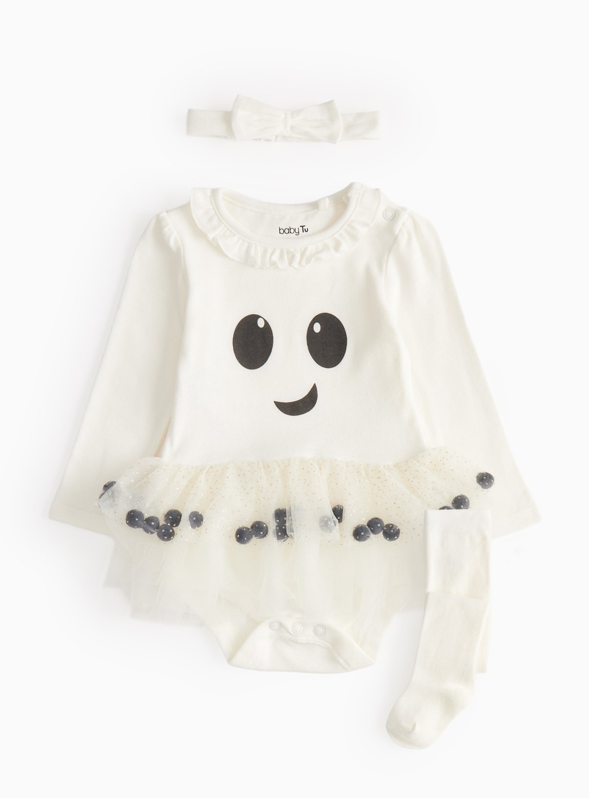 White White Halloween Ghost Print Tutu Bodysuit Set (6-9 Months) - Tu by Sainsbury's