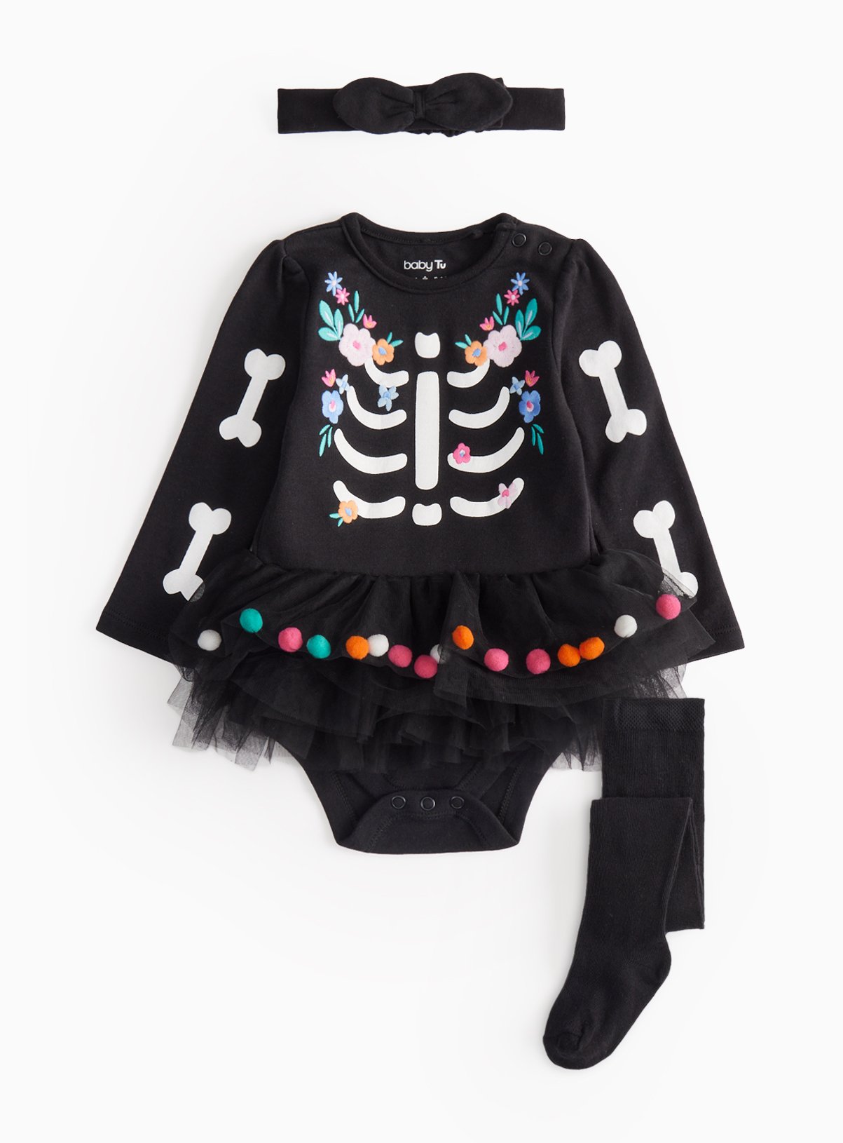 Black Black Halloween Day of The Dead Skeleton Bodysuit Set (12-18 Months) - Tu by Sainsbury's