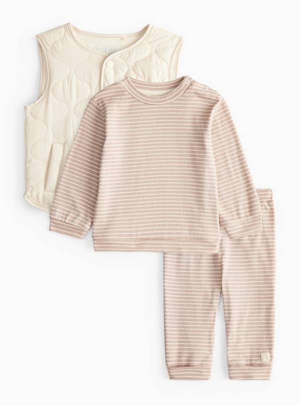 Brown Striped Set With Padded Gilet  9-12 months