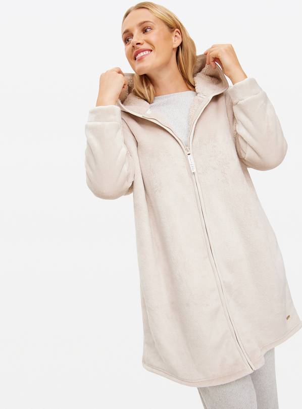 Light Beige Fleece Lined Velour Hooded Blanket XL