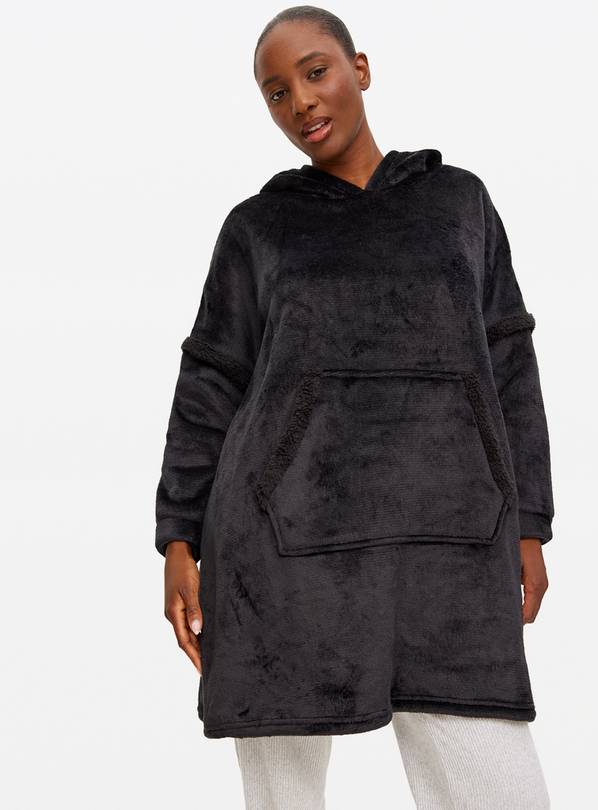 Black Fleece Bonded Borg Hooded Blanket L