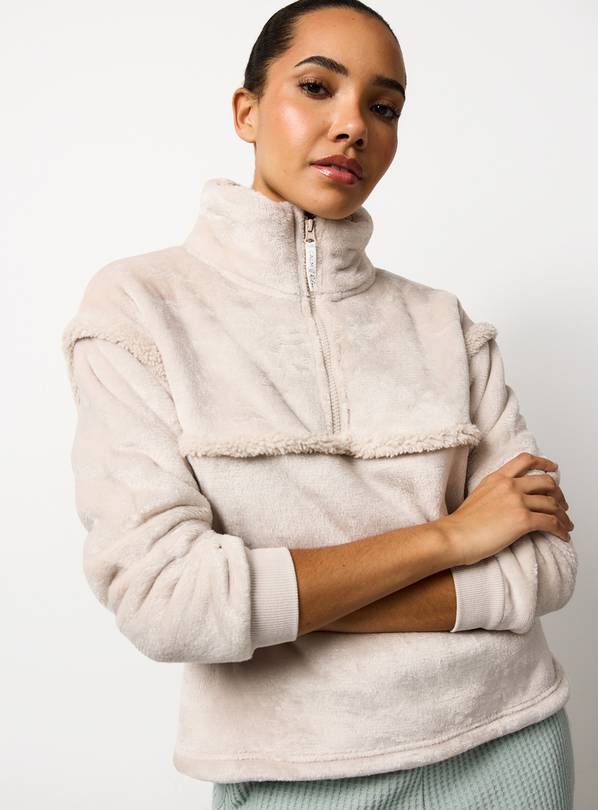 Neutral Bonded Borg Half Zip Top L