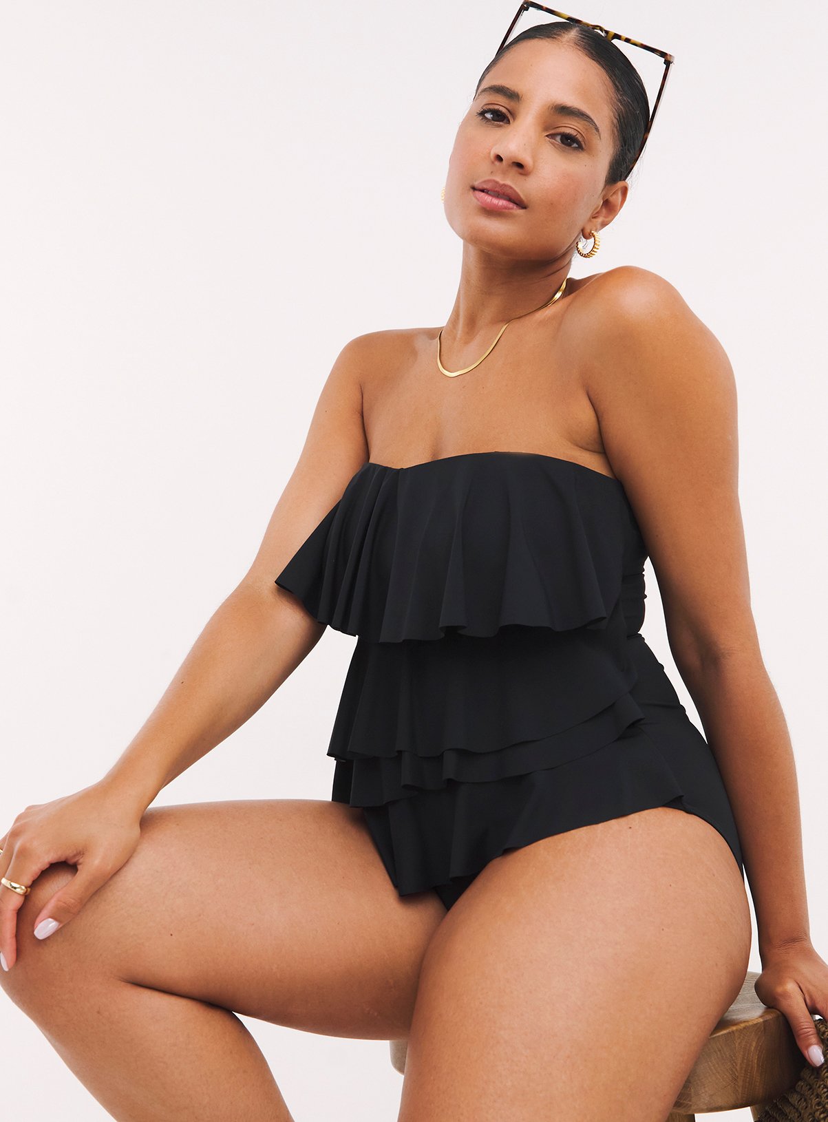SIMPLY BE Magisculpt Tummy Control Ruffle Bandeau Swimsuit 10 - Image 3 thumbnail
