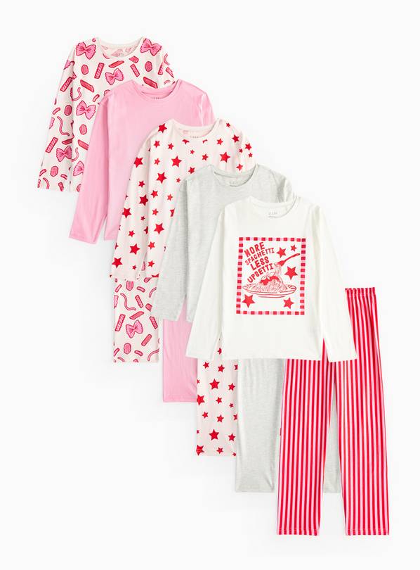 Pink Pasta Print Pyjamas 5 Pack 9-10 years