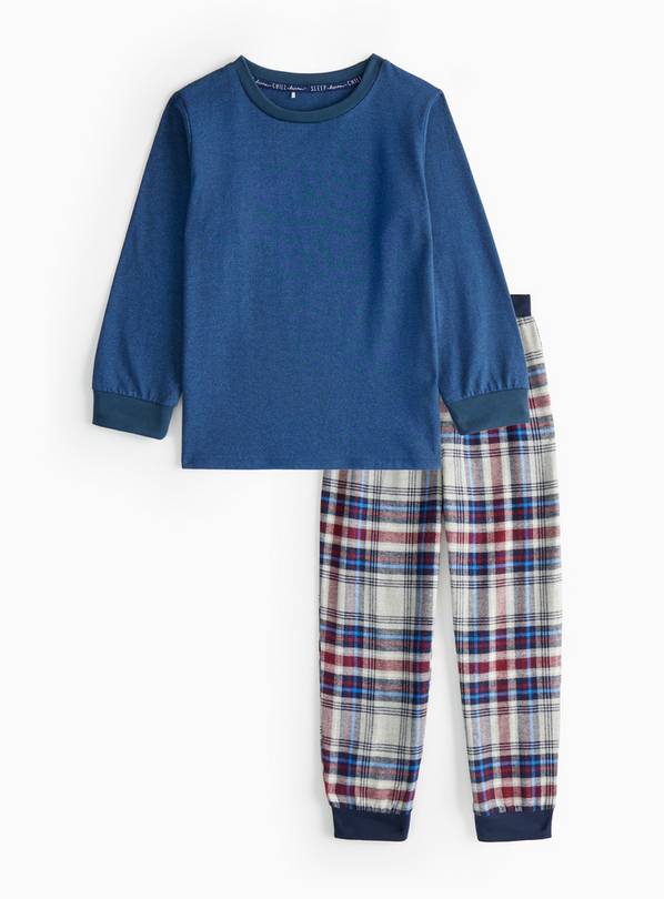 Navy Jersey Top & checked Bottoms Pyjama Set 5-6 years