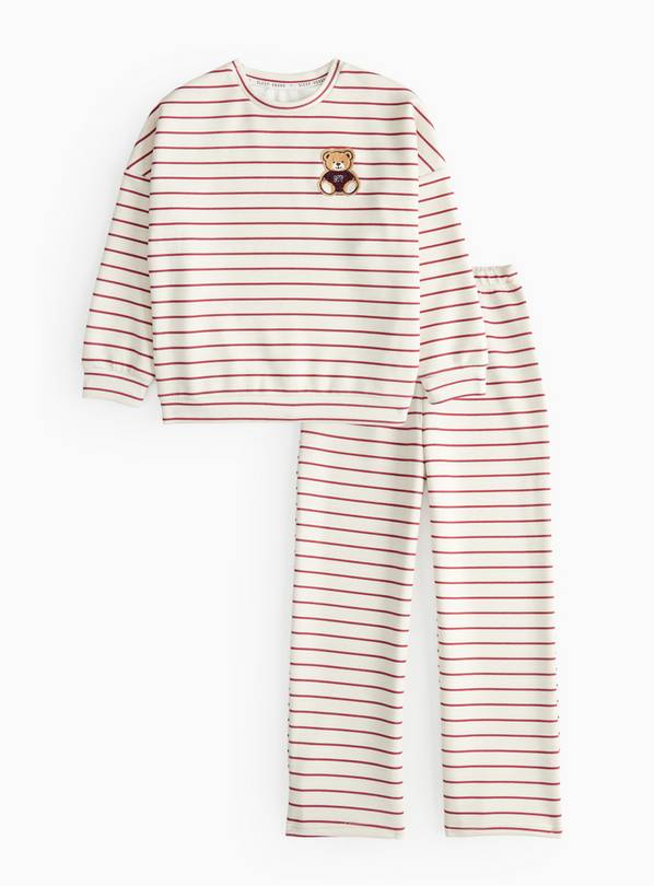 Cream NY Teddy Stripe Scuba Pyjama Set 10-11 years