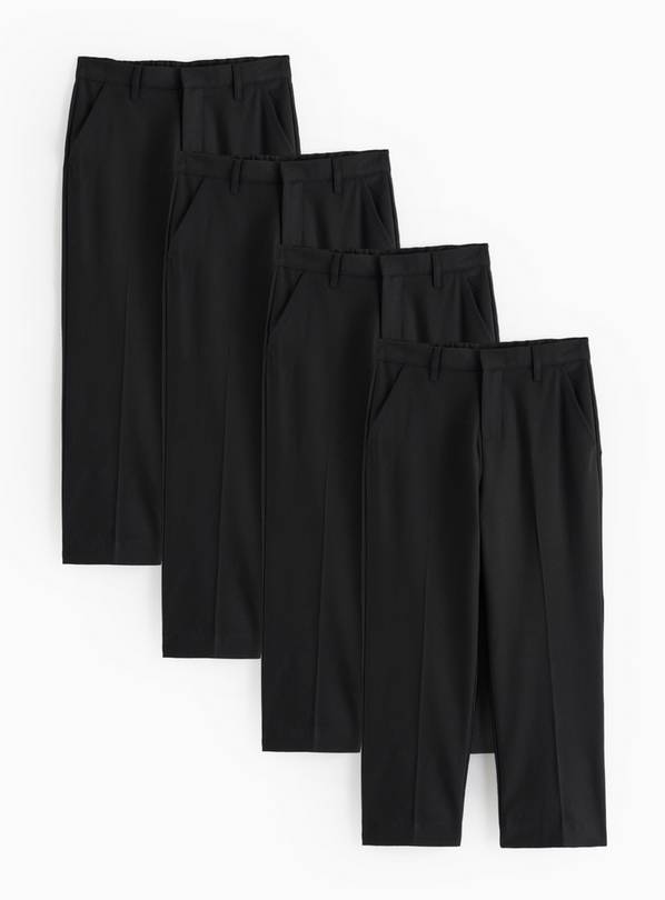 4 Pack Black Trousers with Reinforced Knees & Extendable Hem Generous Fit 8 years