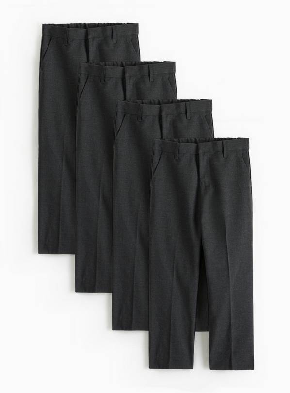 4 Pack Grey Trousers with Reinforced Knees & Extendable Hem Generous Fit 9 years