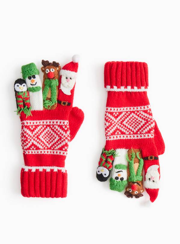 Red Christmas Character Finger Puppet Gloves 6-9 years