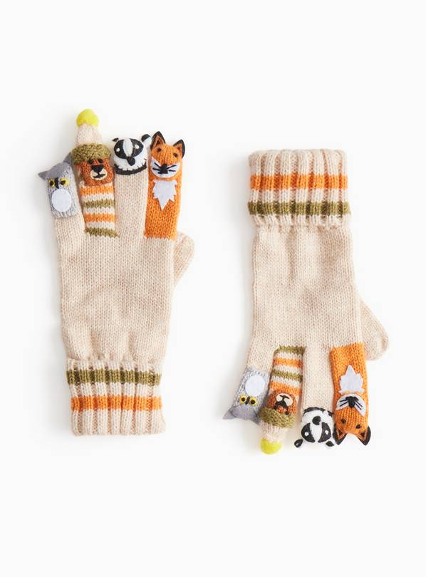 Oatmeal Woodland Animal Finger Puppet Gloves 2-3 years