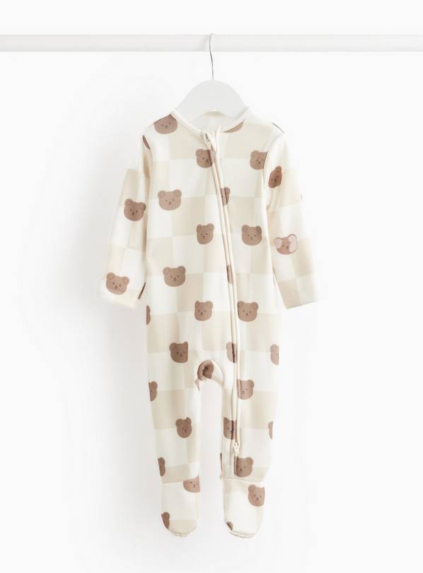 Bear Print Chequered Fleece Lined Sleepsuit  12-18 months